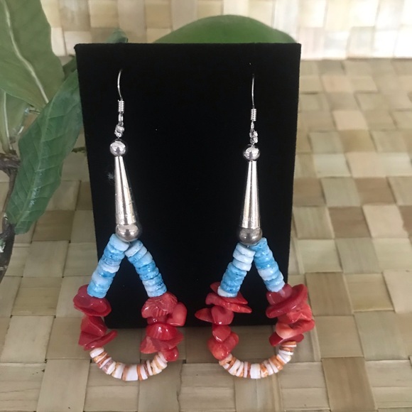 Native American Jewelry - Authentic Native American Coral Turquoise Earrings